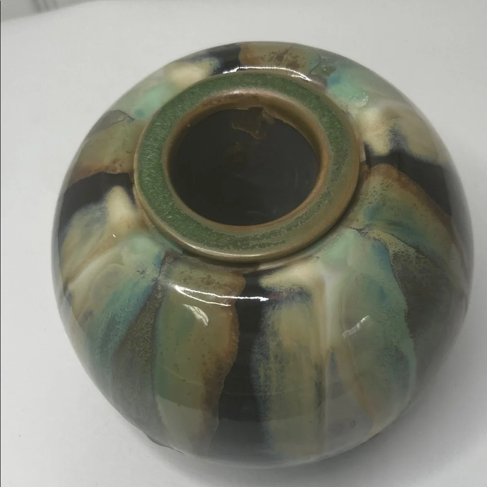 Drip Glaze Flower Frog Vase Earth Tones